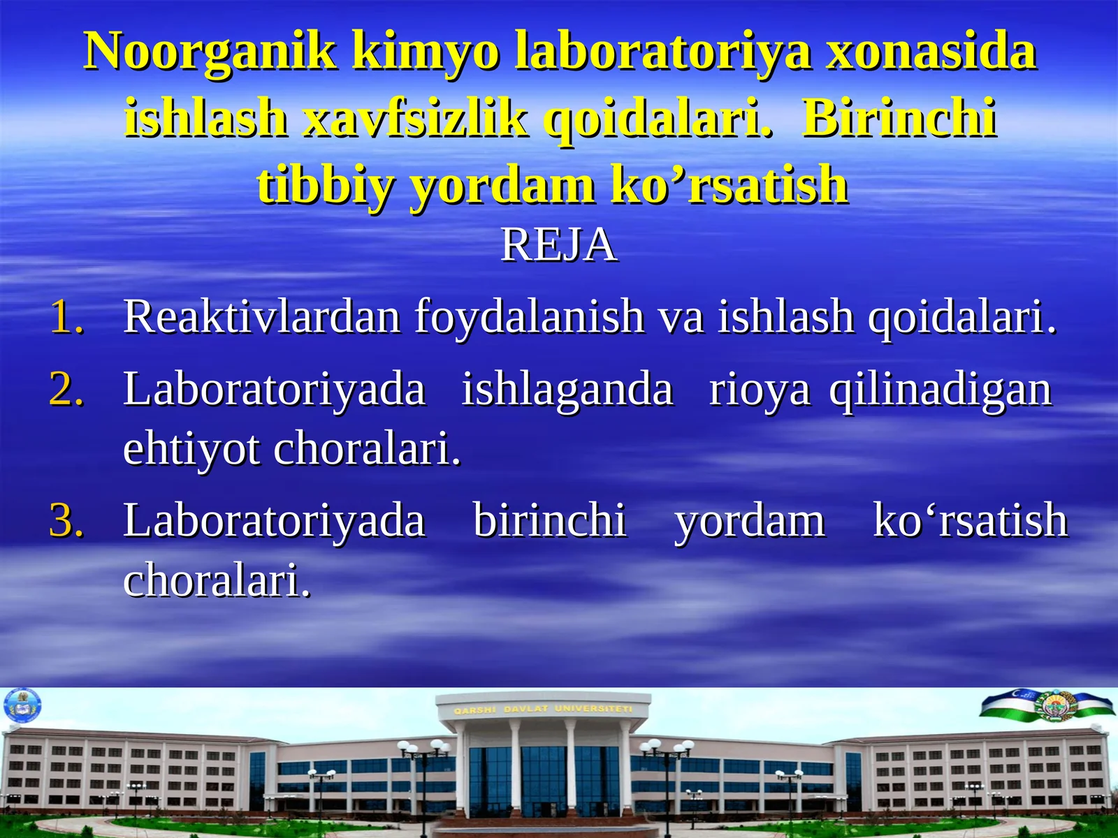 Noorganik kimyo laboratoriya xonasida ishlash xavfsizlik qoidalari. 1