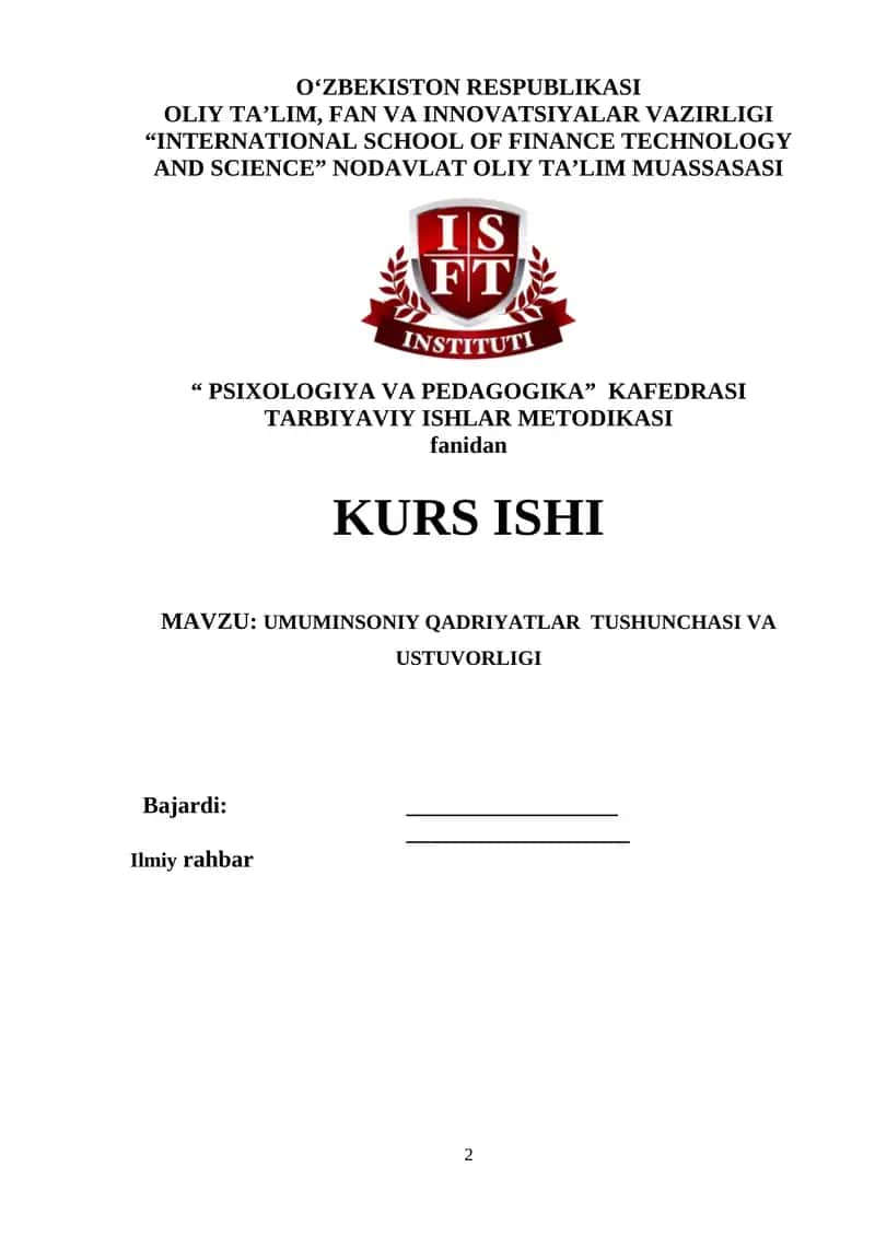 UMUMINSONIY QADRIYATLAR TUSHUNCHASI VA USTUVORLIGI 1