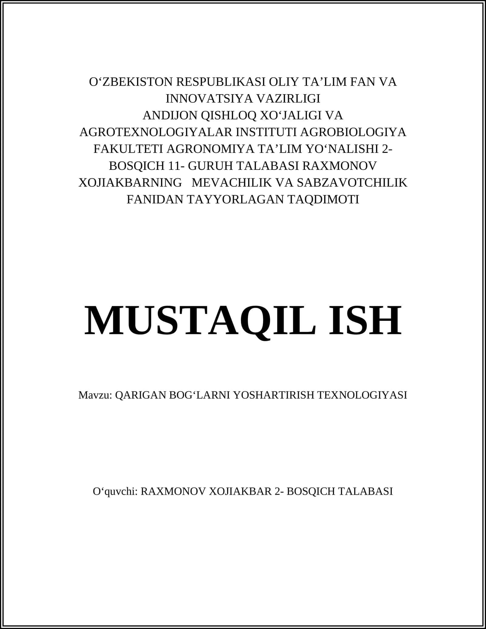QARIGAN BOGʻLARNI YOSHARTIRISH TEXNOLOGIYASI 1