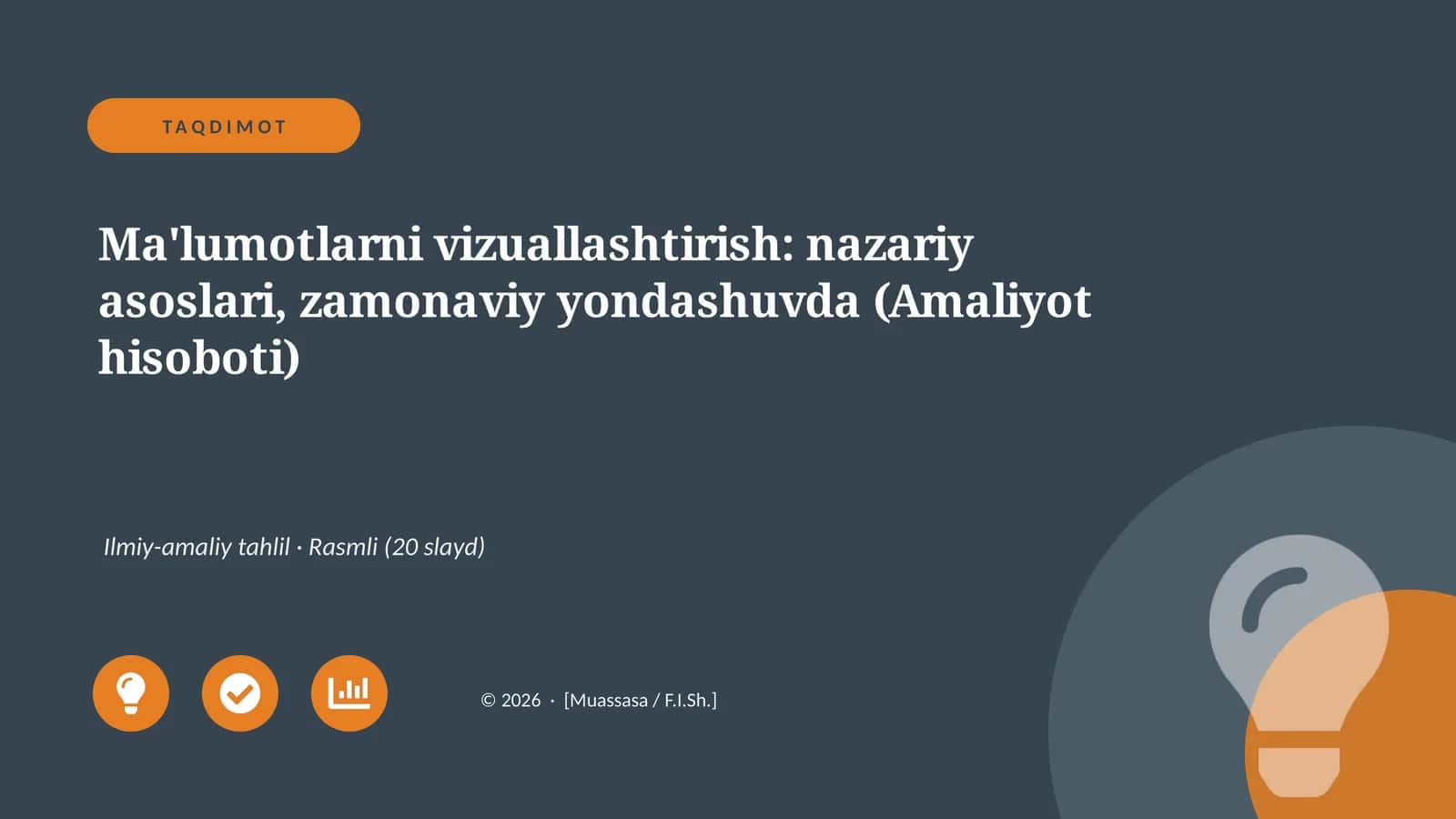 Ma'lumotlarni vizuallashtirish: nazariy asoslari, zamonaviy yondashuvda (Amaliyot hisoboti) 1
