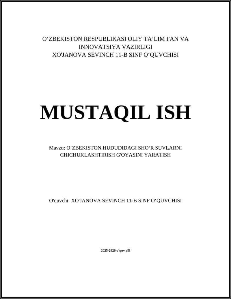 OʻZBEKISTON HUDUDIDAGI SHOʻR SUVLARNI CHICHUKLASHTIRISH G'OYASI 1