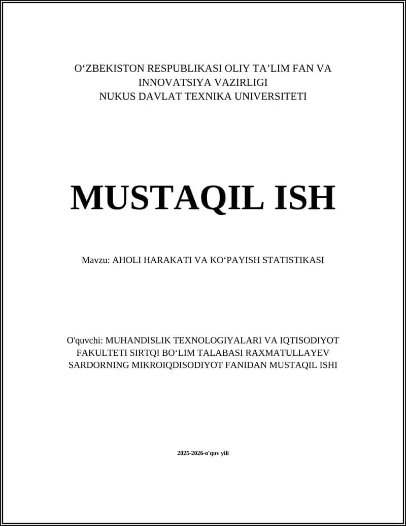 Aholi harakati va koʻpayish statistikasi 1