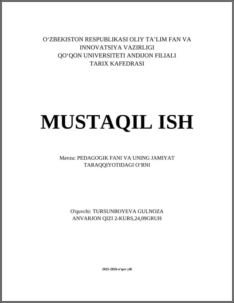 Pedagogika fani: nazariyasi va metodologiyasi 1