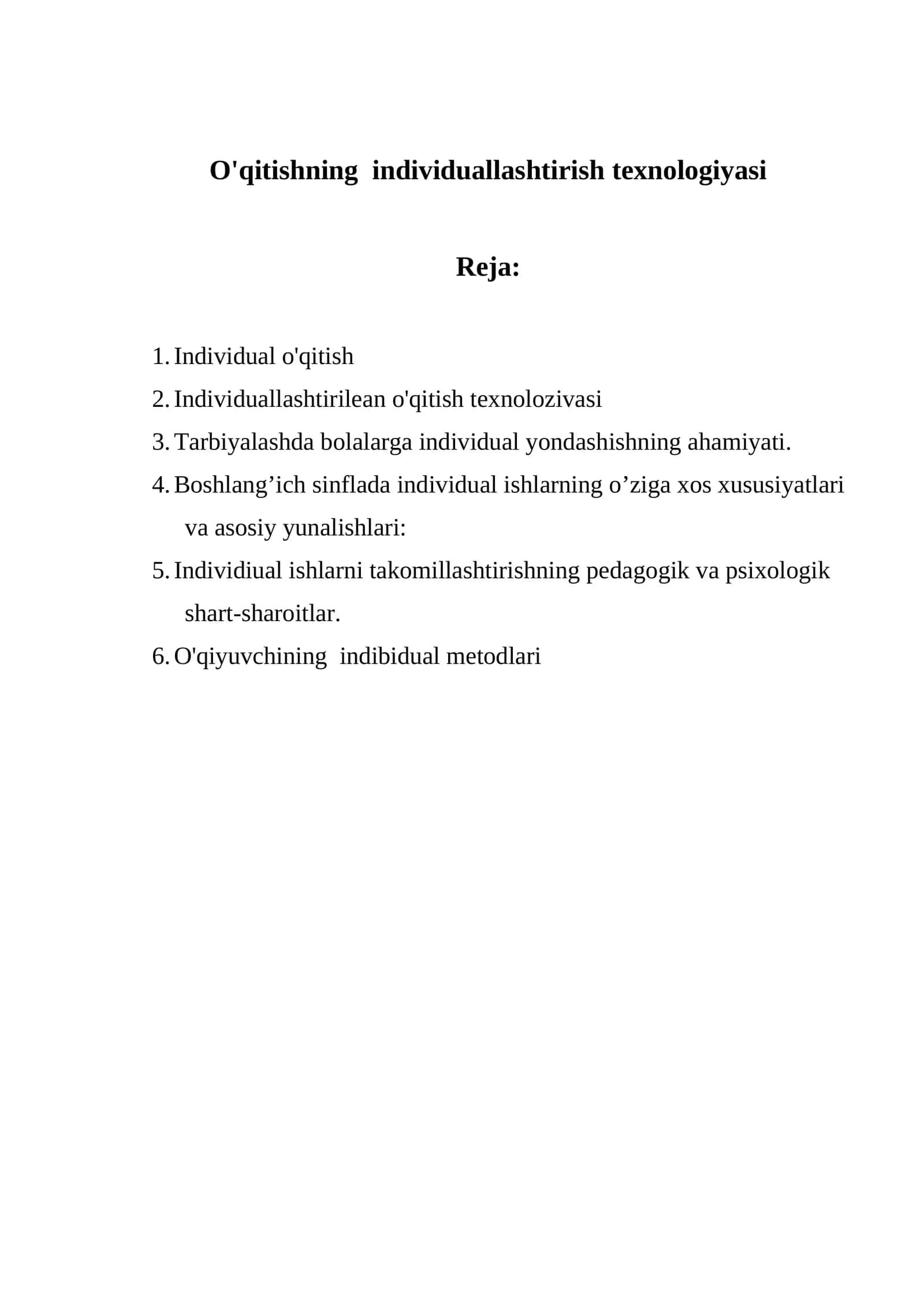 O'qitishning individuallashtirish texnologiyasi 1