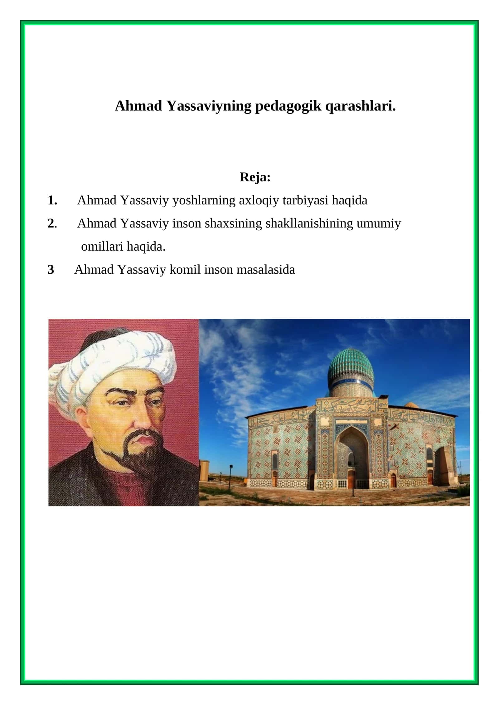 Ahmad Yassaviyning pedagogik qarashlari 1
