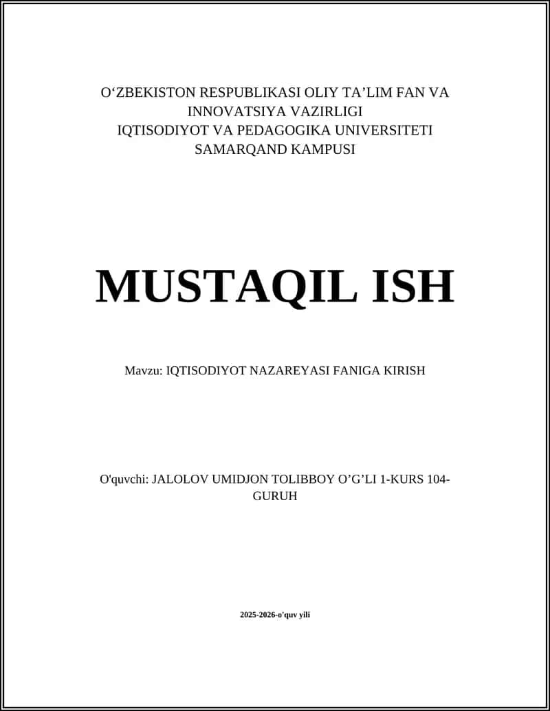 IQTISODIYOT NAZAREYASI FANIGA KIRISH 1