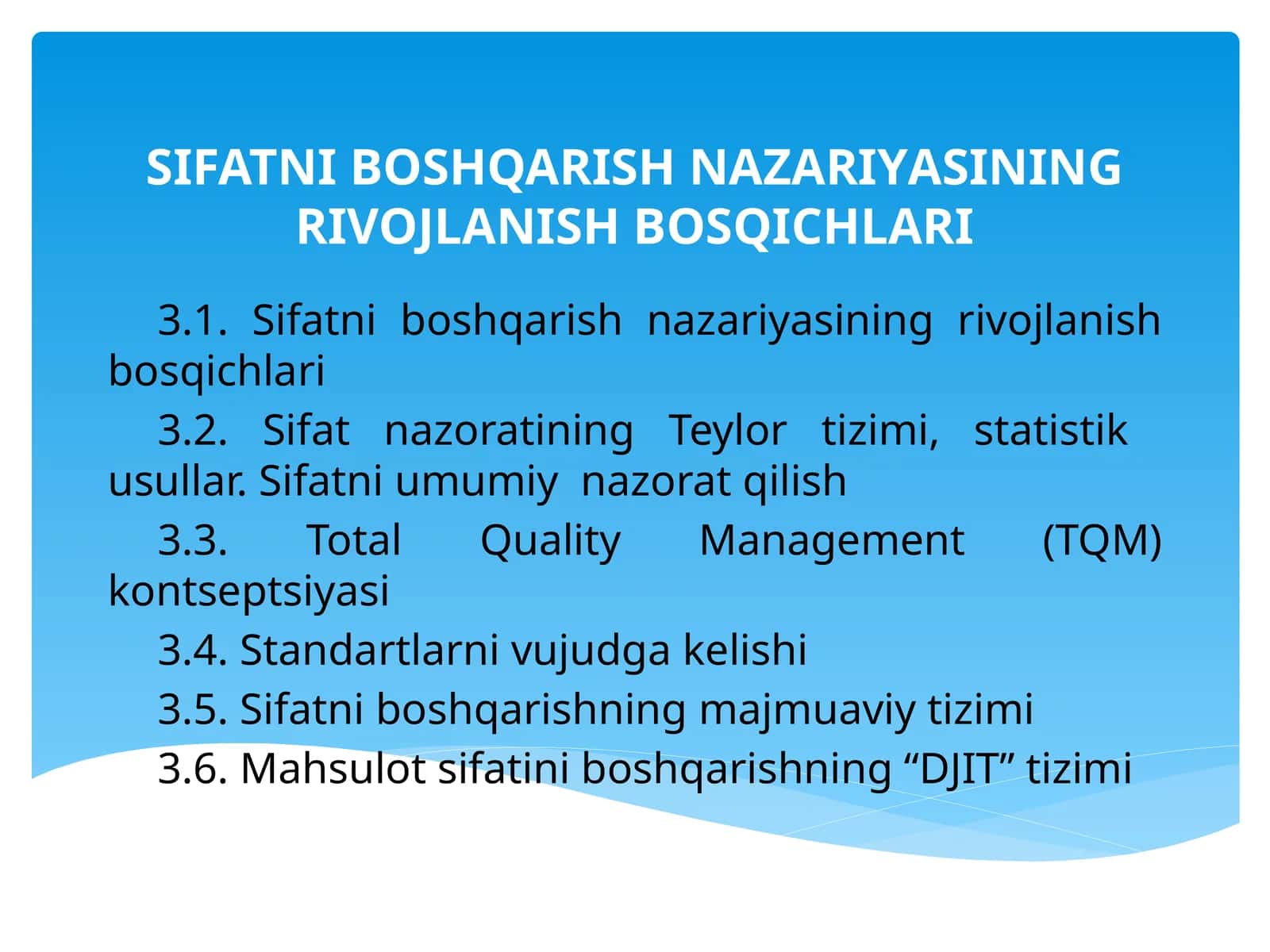 Sifatni boshqarish nazariyasining rivojlanish bosqichlari 1