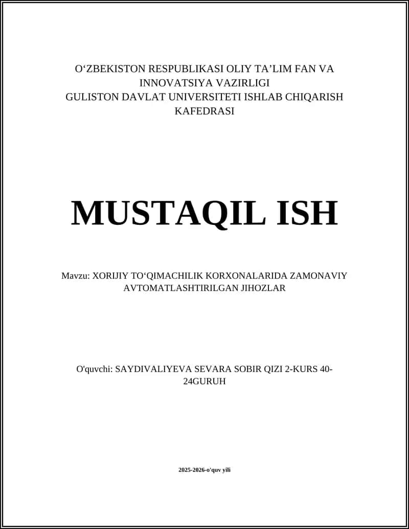 XORIJIY TOʻQIMACHILIK KORXONALARIDA ZAMONAVIY AVTOMATLASHTIRILGAN JIHOZLAR 1