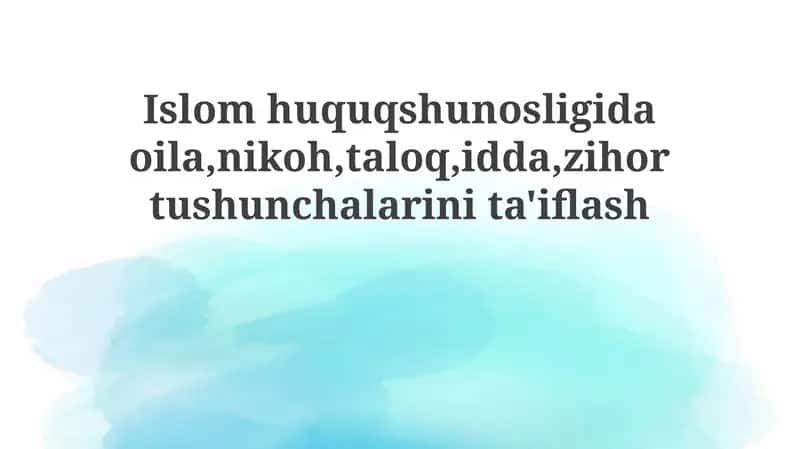 Islom huquqshunosligi (Family Law in Islam) 1