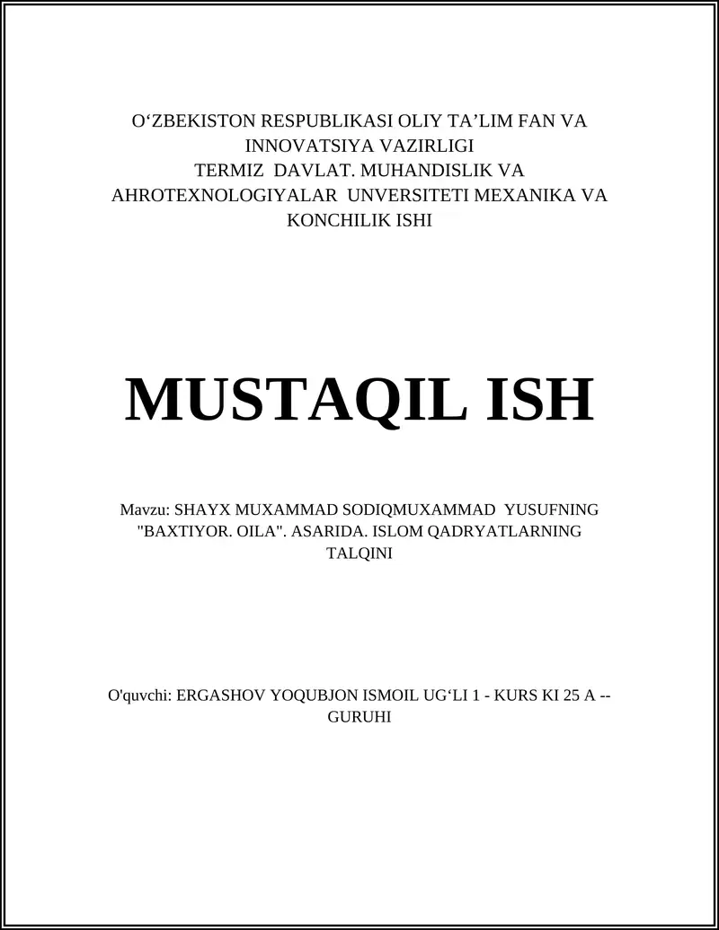 "Baxtiyor. Oila" 1