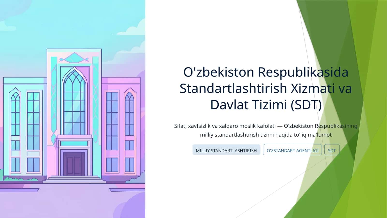 O'zbekiston Respublikasida Standartlashtirish Xizmati va Davlat Tizimi (SDT) 1