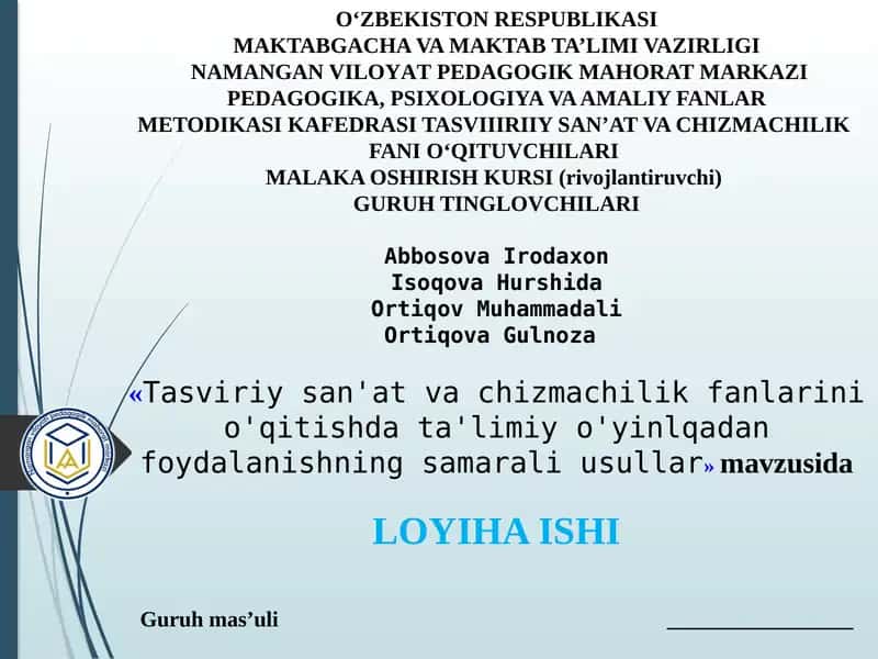 Tasviriy san'at va chizmachilik fanlarini o'qitishda ta'limiy o'yinlqadan foydalanishning samarali usullar 1