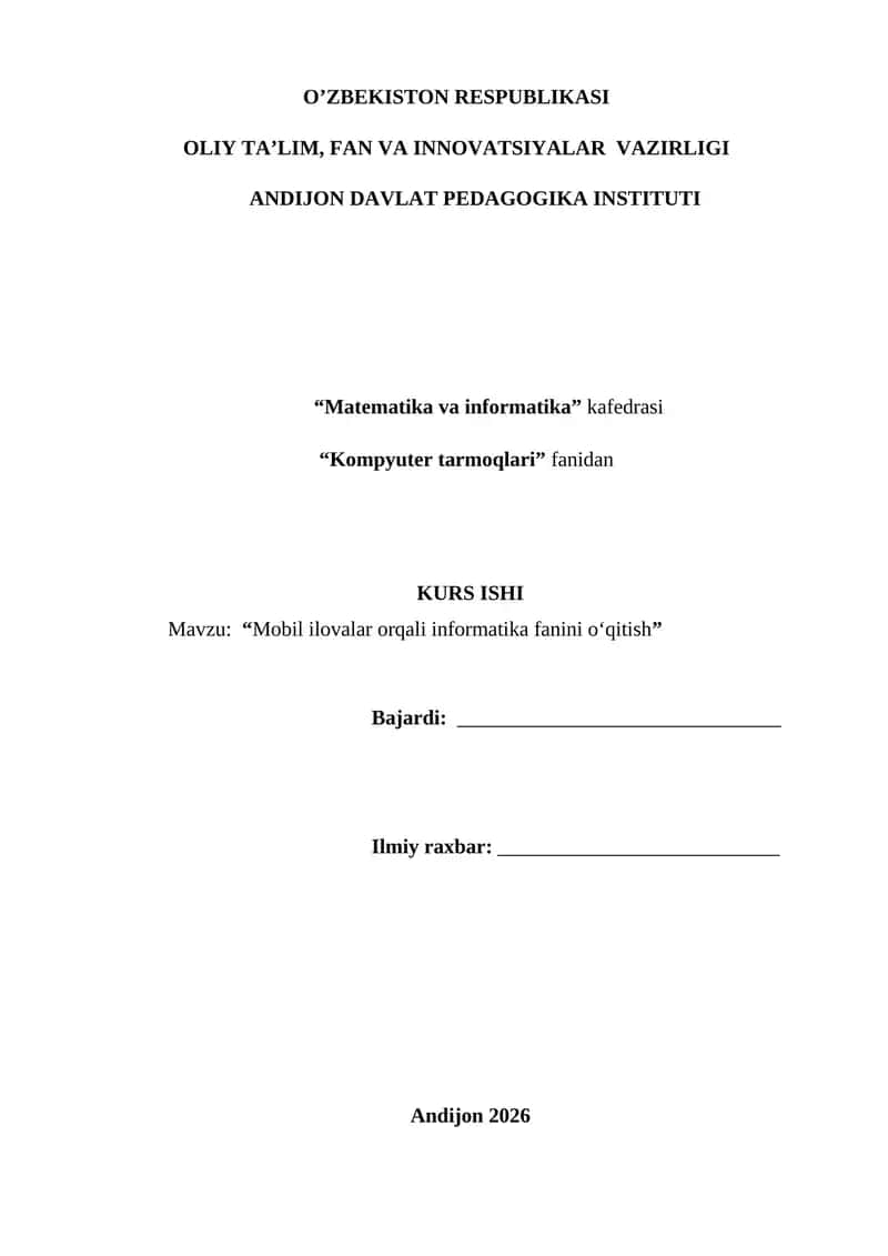 "Mobil ilovalar orqali informatika fanini o‘qitish " 1