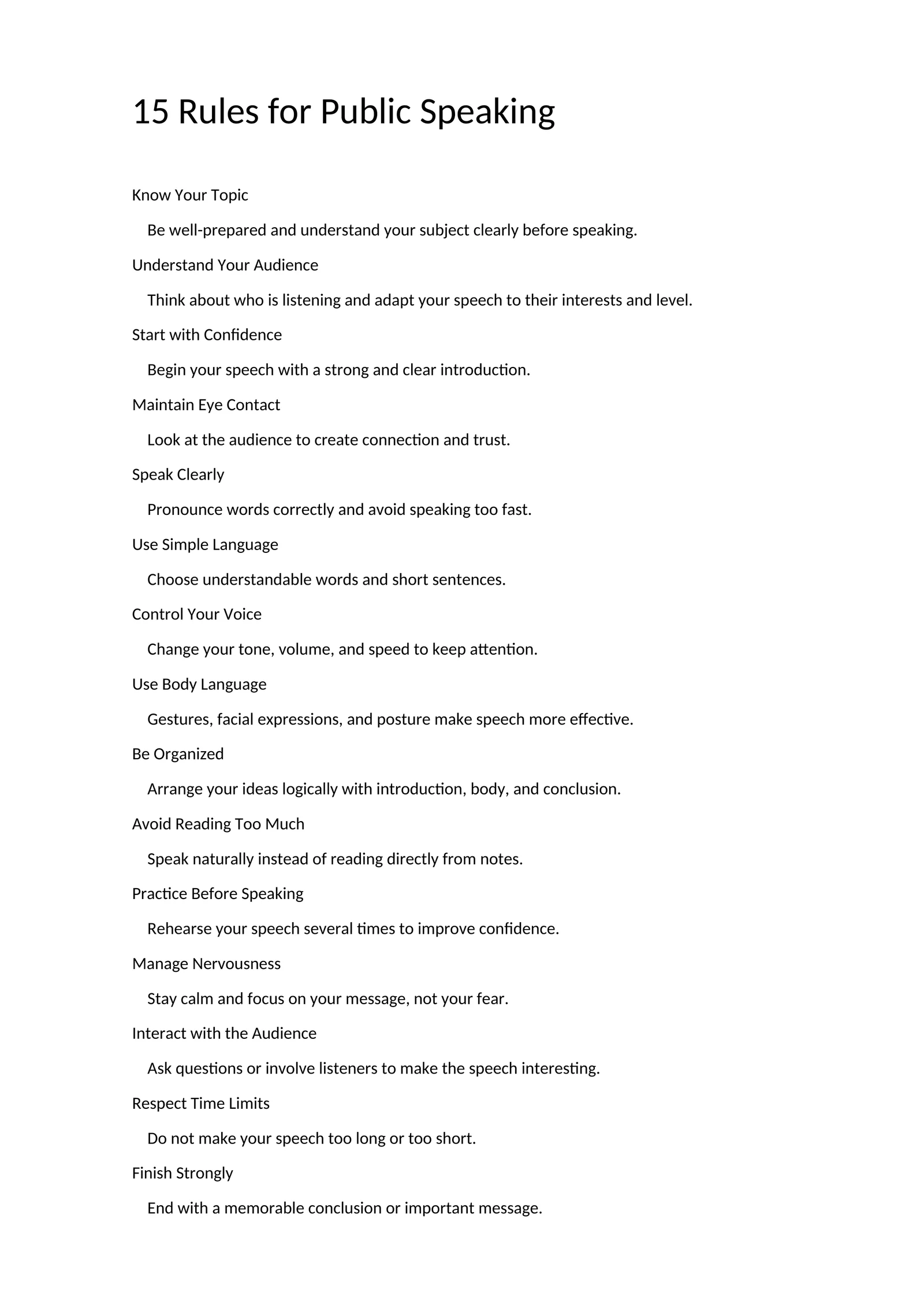 15 Rules for Public Speaking 1