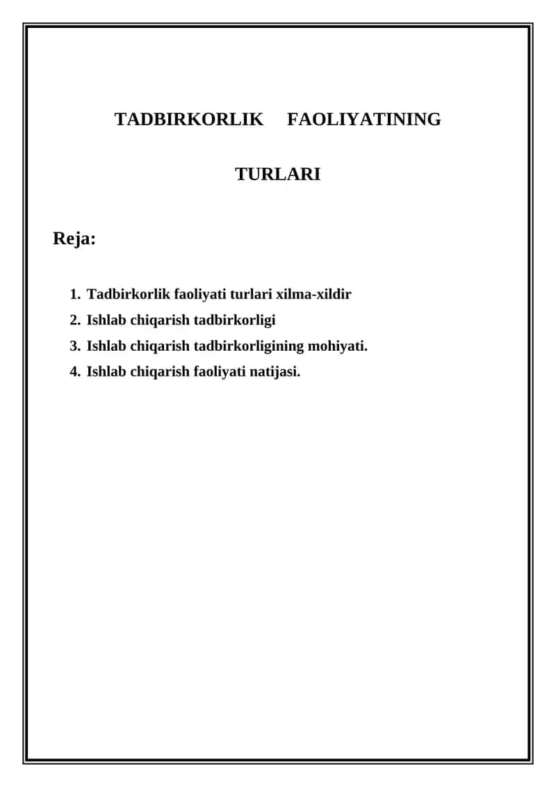 Tadbirkorlik faoliyati turlari 1