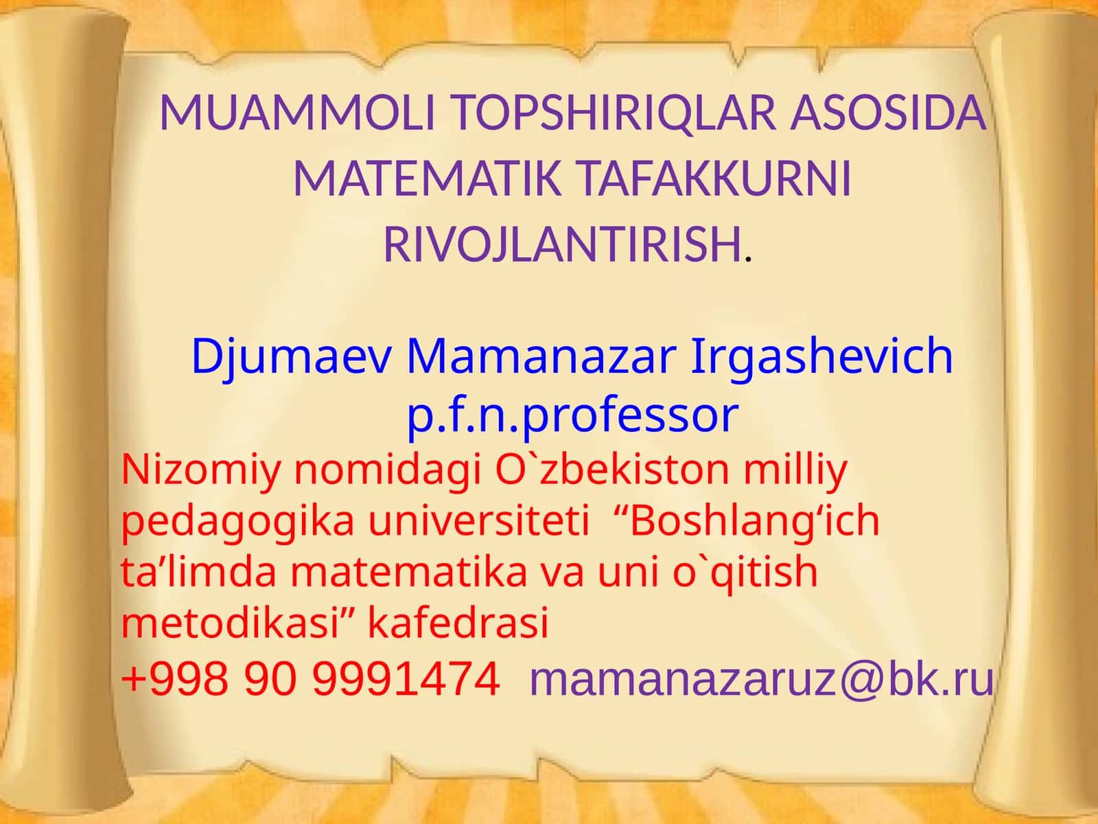 MUAMMOLI TOPSHIRIQLAR ASOSIDA MATEMATIK TAFAKKURNI RIVOJLANTIRISH 1
