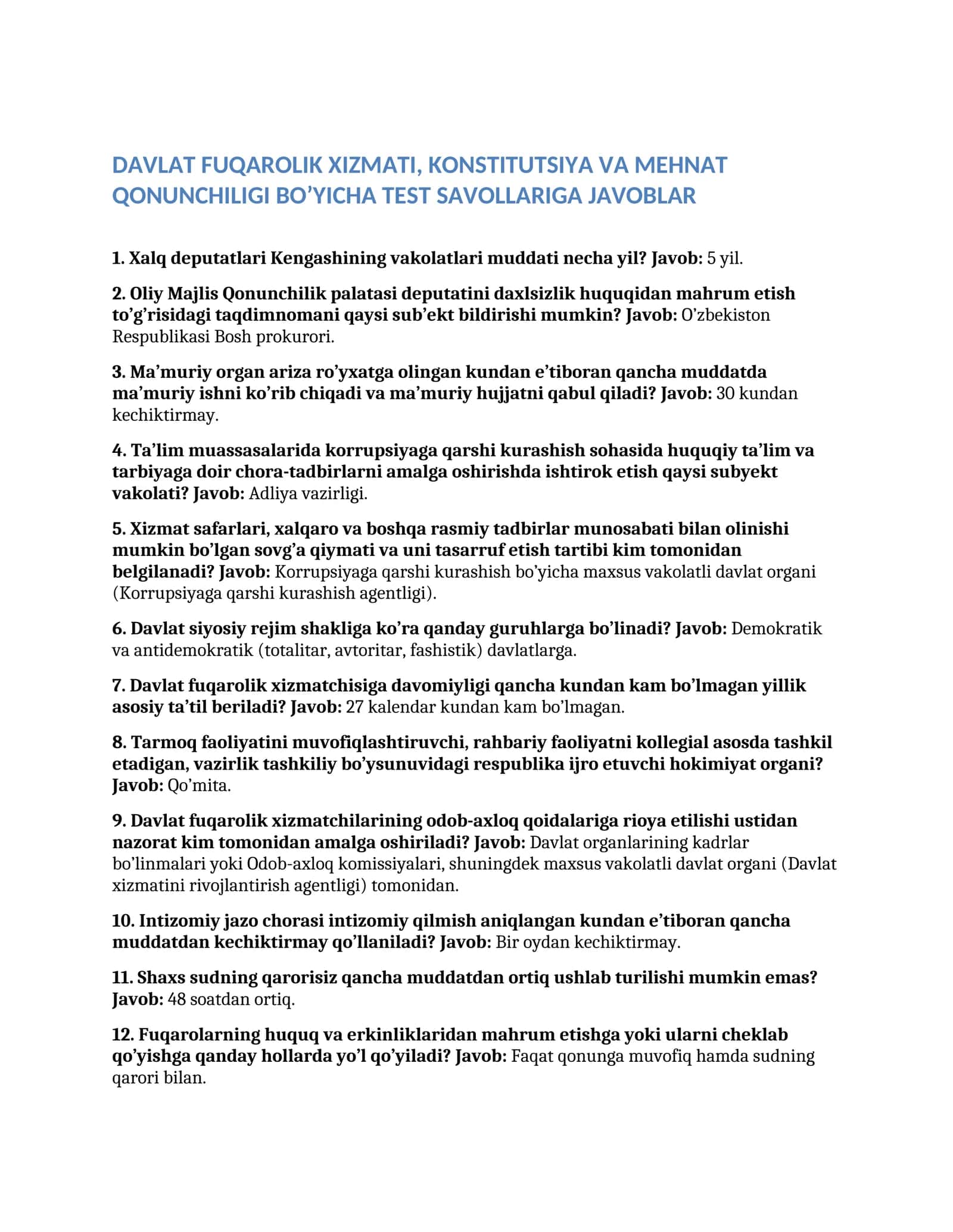 Milliy qonunchilik savollarga javob 1