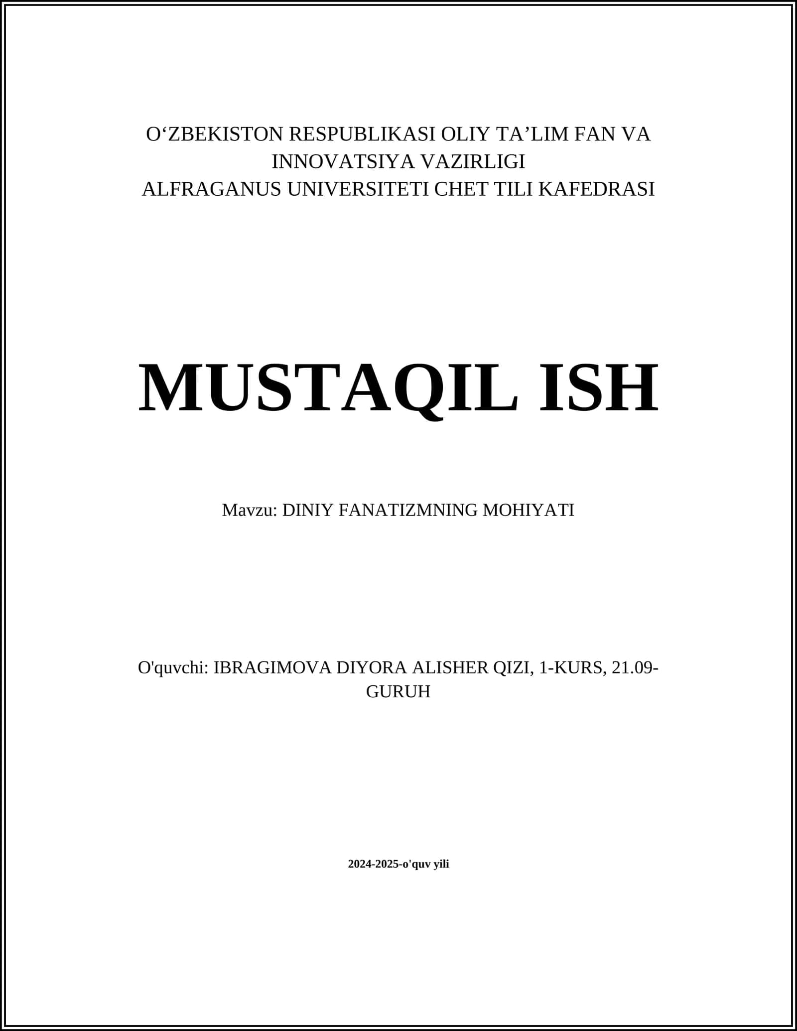 DINIY FANATIZMNING MOHIYATI 1