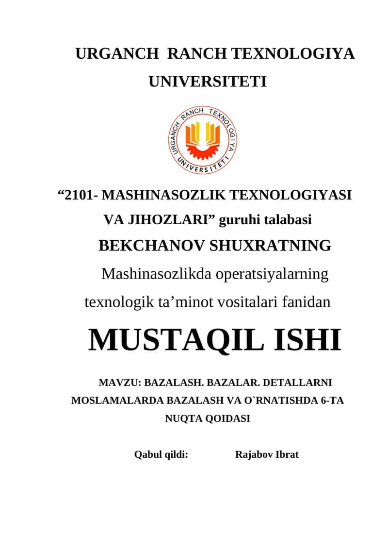Mashinasozlik Texnologiyasi va Jihozlari 1