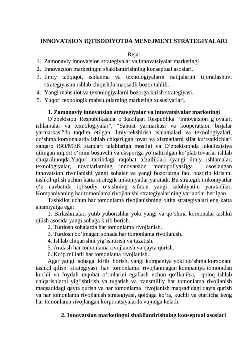 INNOVATSION IQTISODIYOTDA MENEJMENT STRATEGIYALARI 1