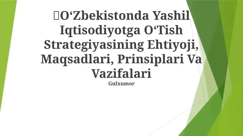 O‘Zbekistonda Yashil Iqtisodiyotga O‘Tish Strategiyasi 1