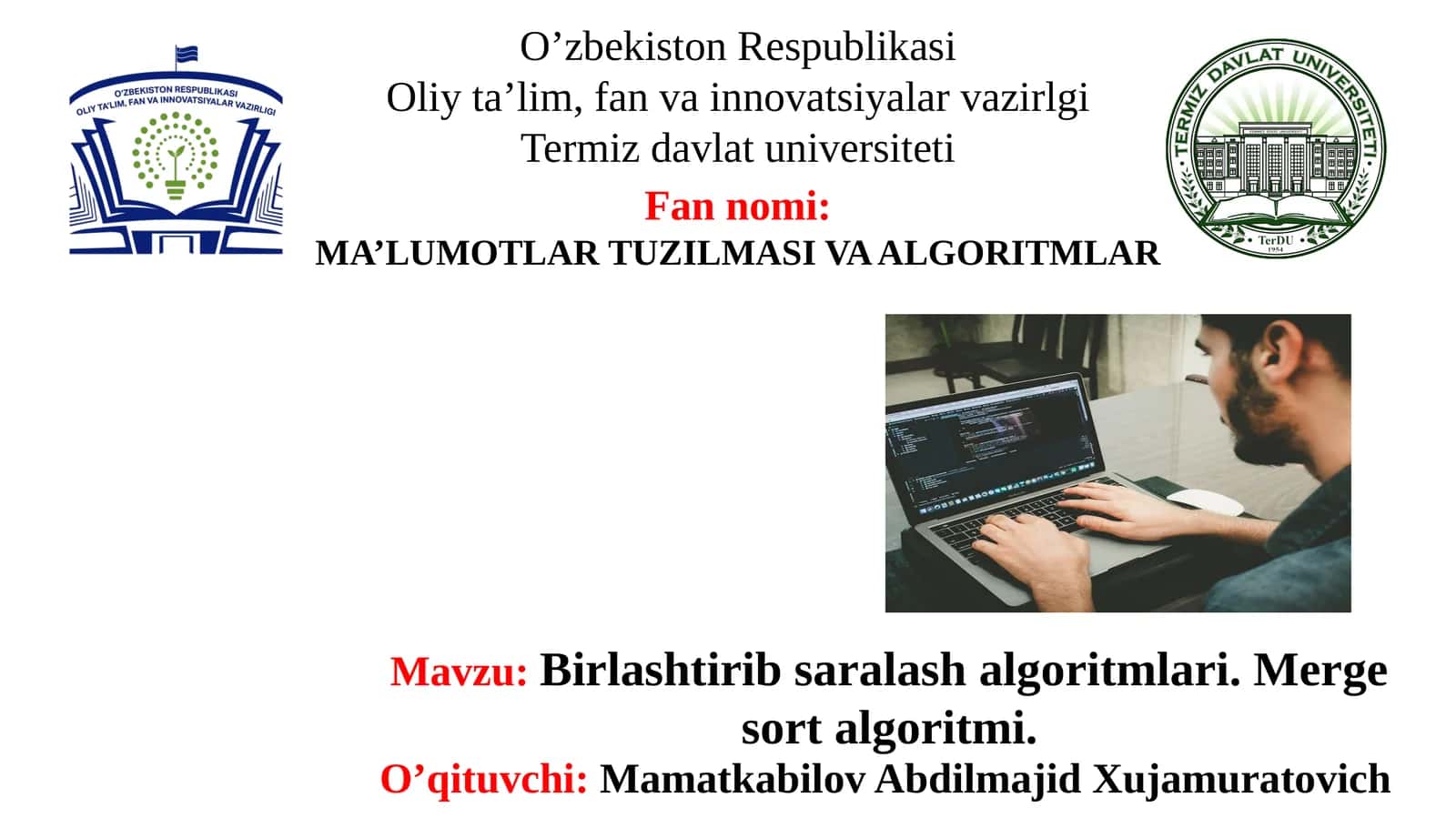 Birlashtiribsaralashalgoritmlari. Merge sortalgoritmi 1