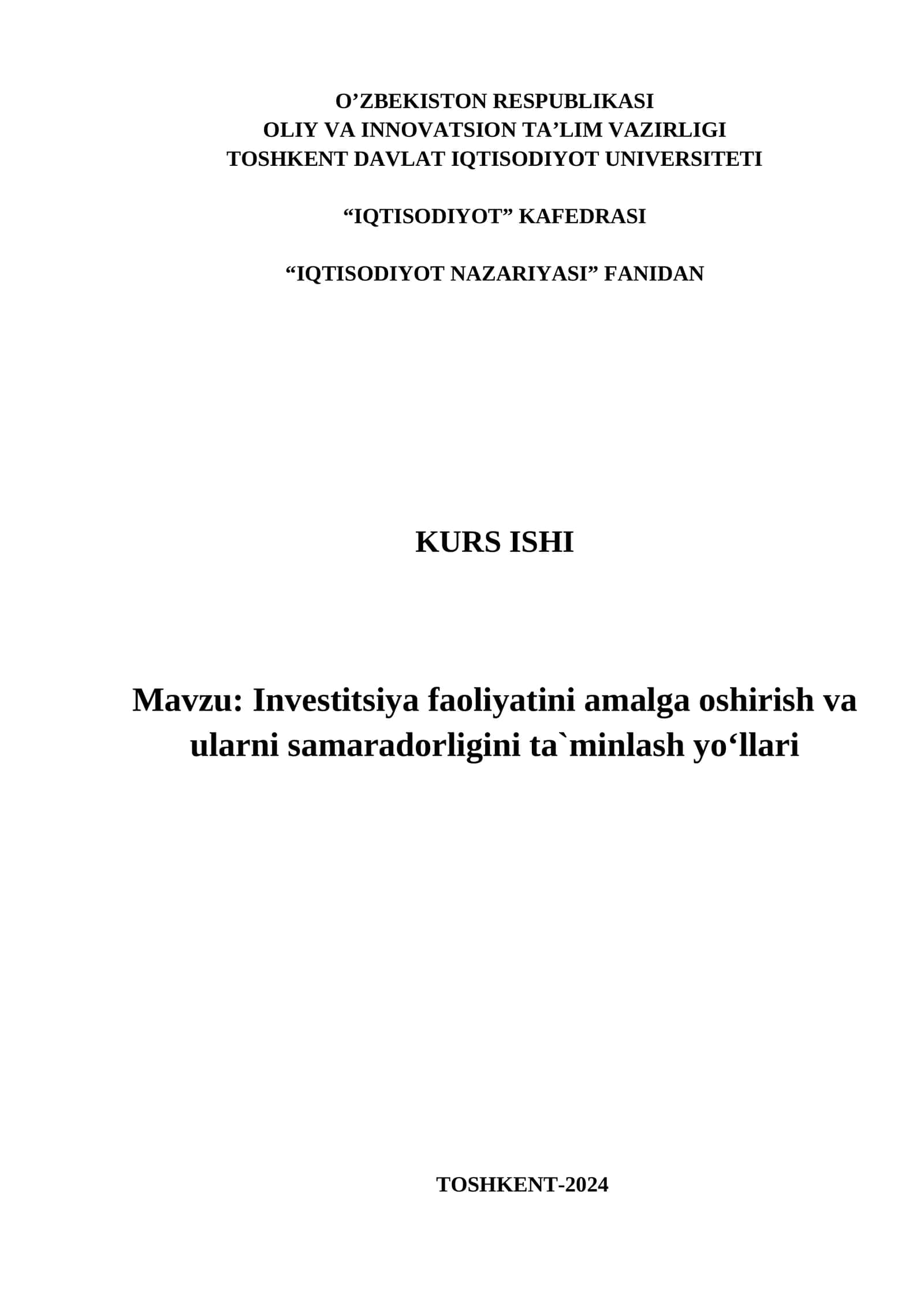 Investitsiya faoliyatini amalga oshirish va ularni samaradorligini ta`minlash yo‘llari 1