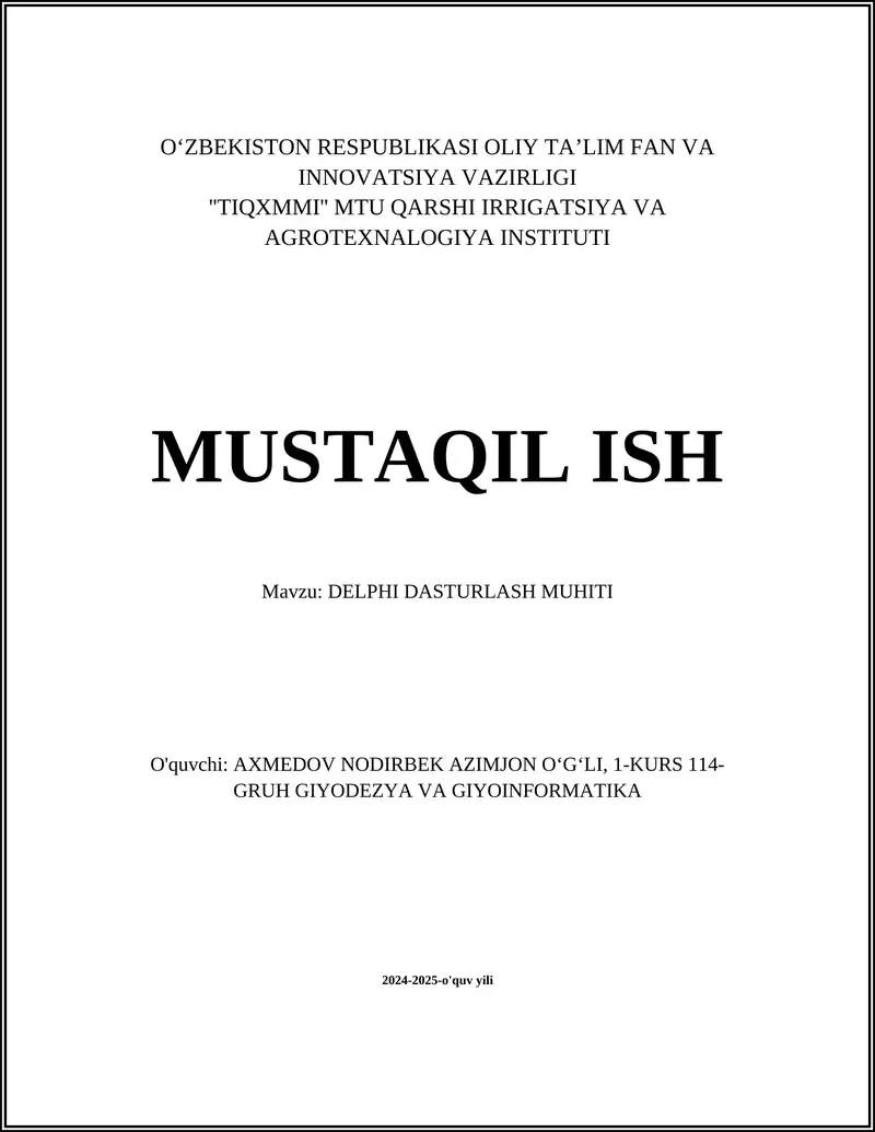 Delphi Dasturlash Muhiti 1