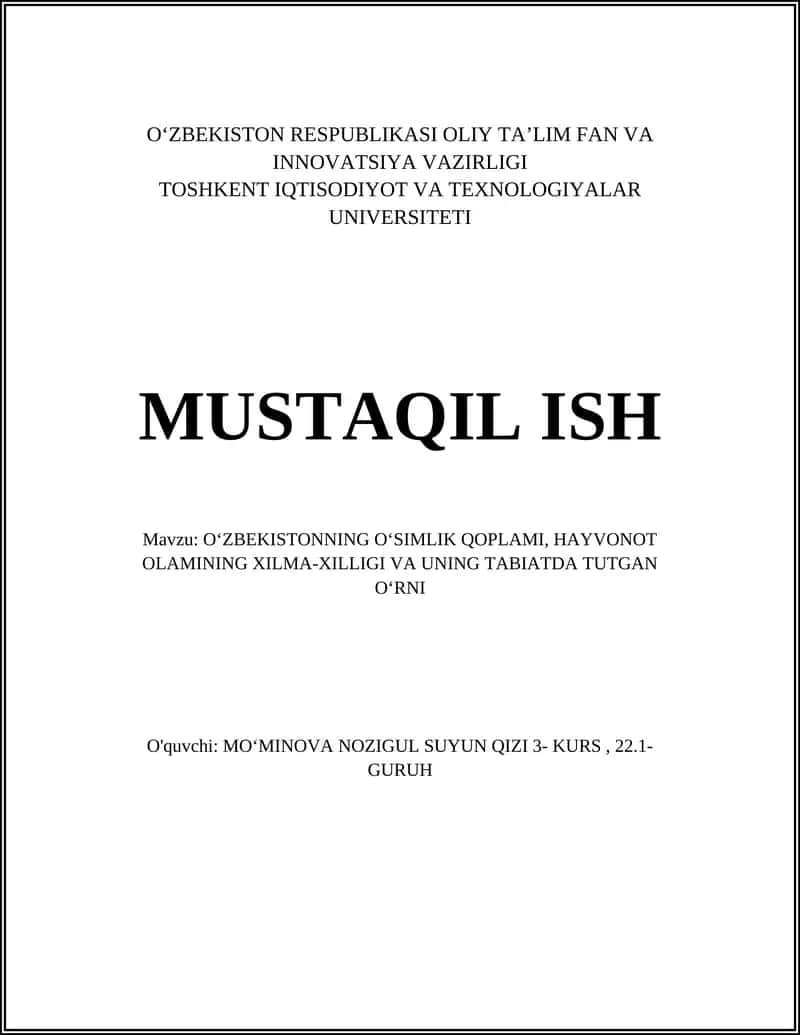 OʻZBEKISTONNING OʻSIMLIK QOPLAMI 1