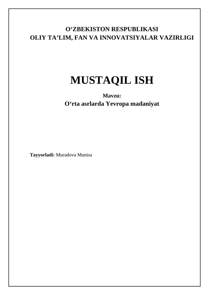 Oʻrta asrlarda Yevropa madaniyat 1