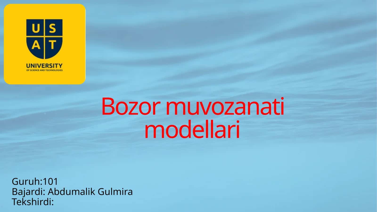 Bozor muvozanati modellari 1
