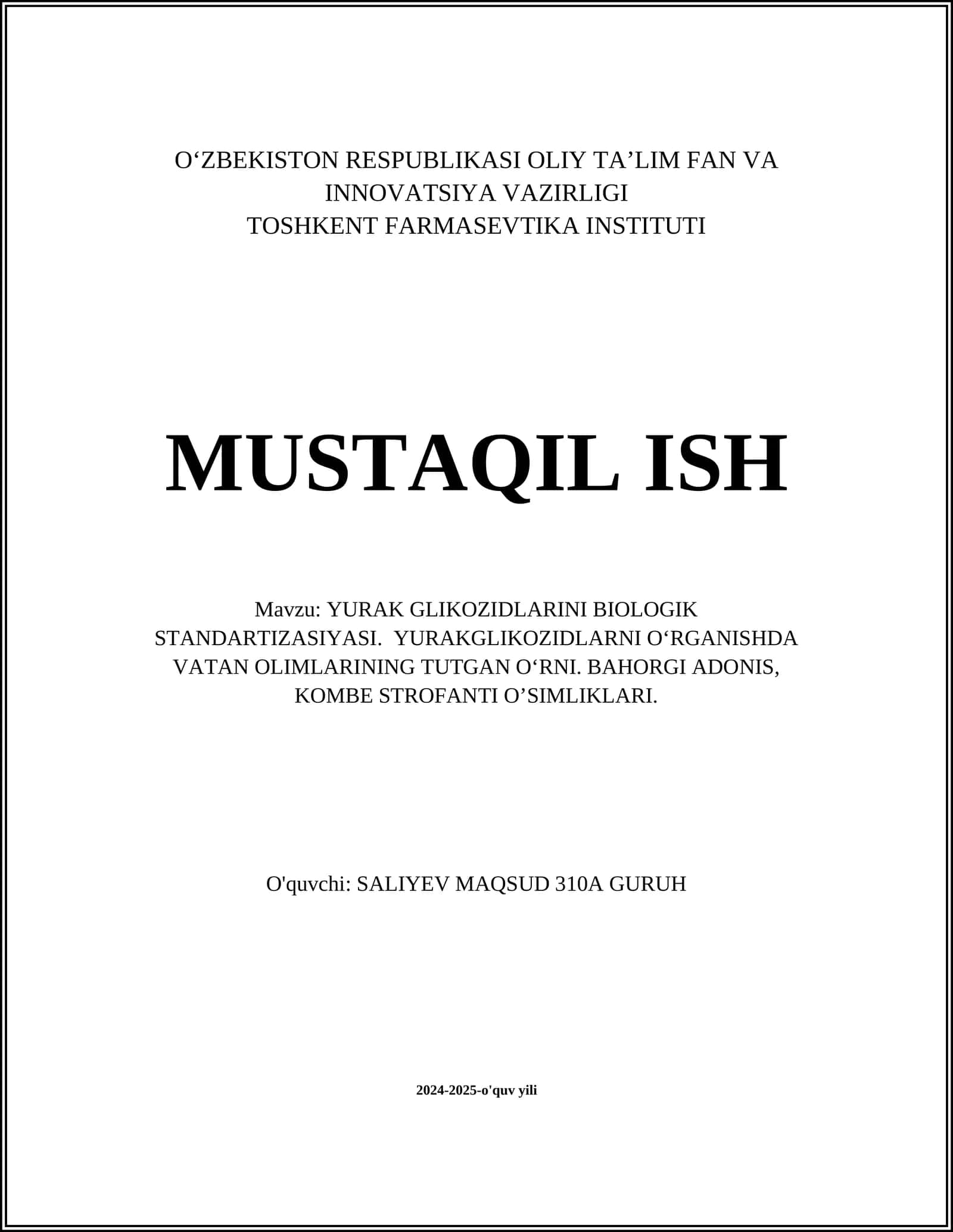Yurak glikozidlarini biologik standartizatsiyasi 1