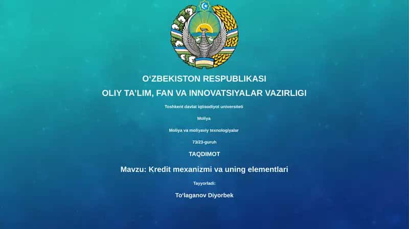 Kredit Mexanizmi va Uning Elementlari 1