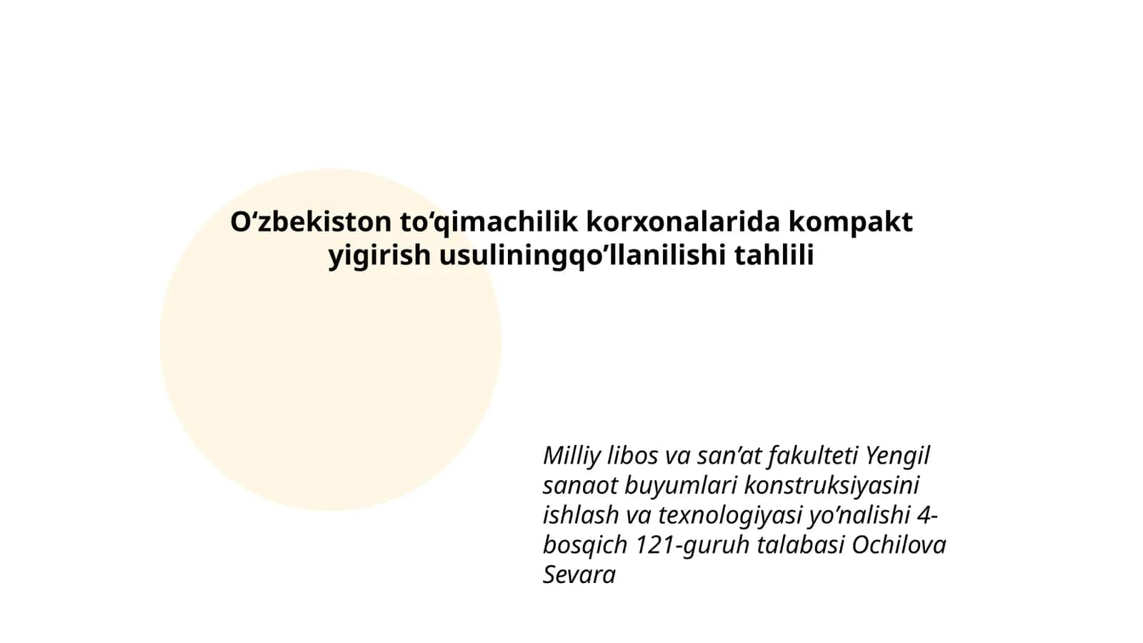 O‘zbekiston to‘qimachilik korxonalarida kompakt yigirish usuliningqo’llanilishi tahlili 1