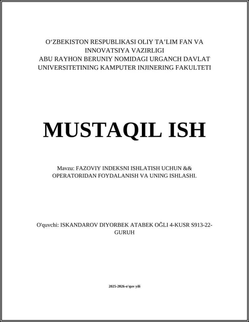 FAZOVIY INDEKSNI ISHLATISH UCHUN && OPERATORIDAN FOYDALANISH VA UNING ISHLASHI 1