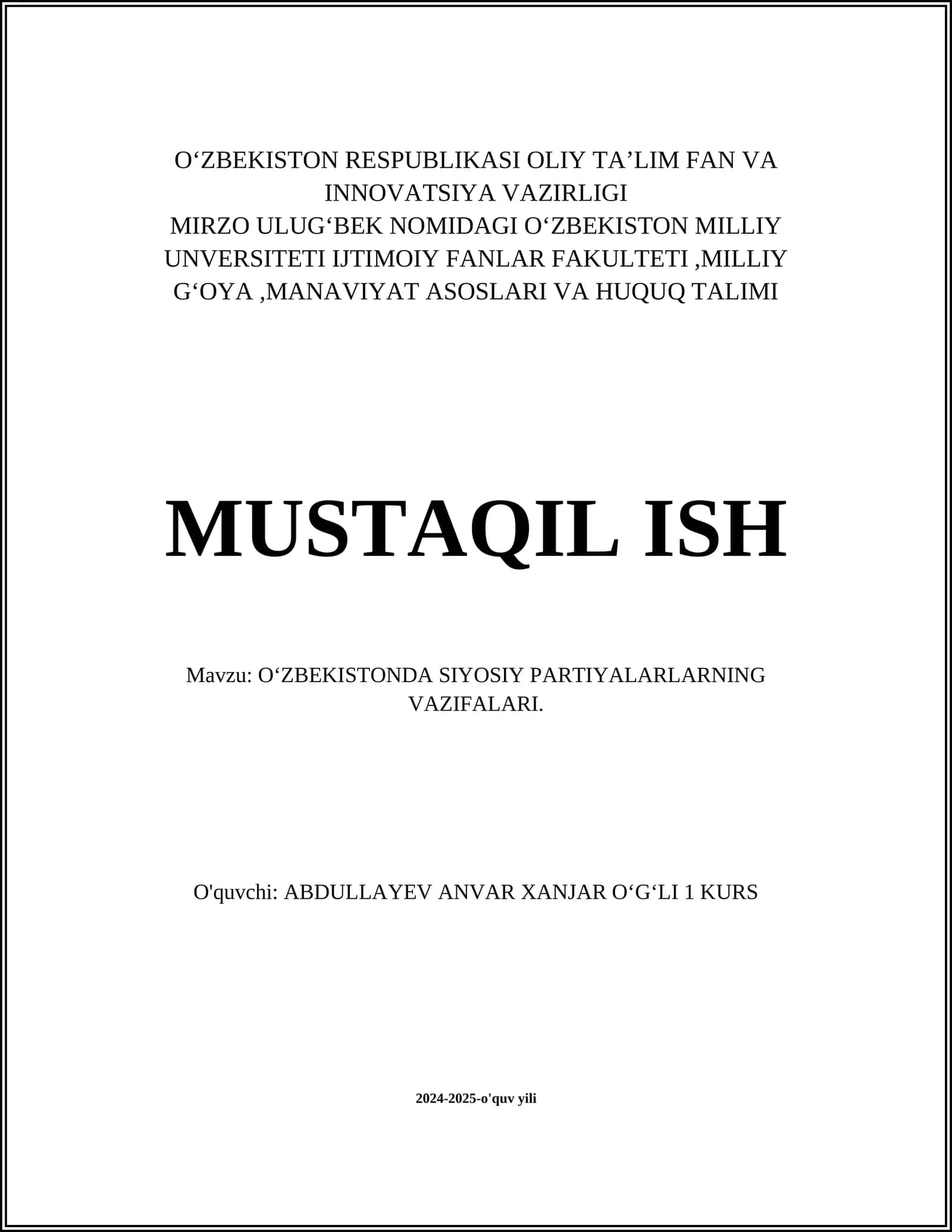 O‘zbekistonda Siyosiy Partiyalarning Vazifalari 1