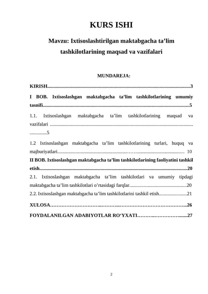 Ixtisoslashtirilgan maktabgacha ta’lim tashkilotlarining maqsad va vazifalari 1