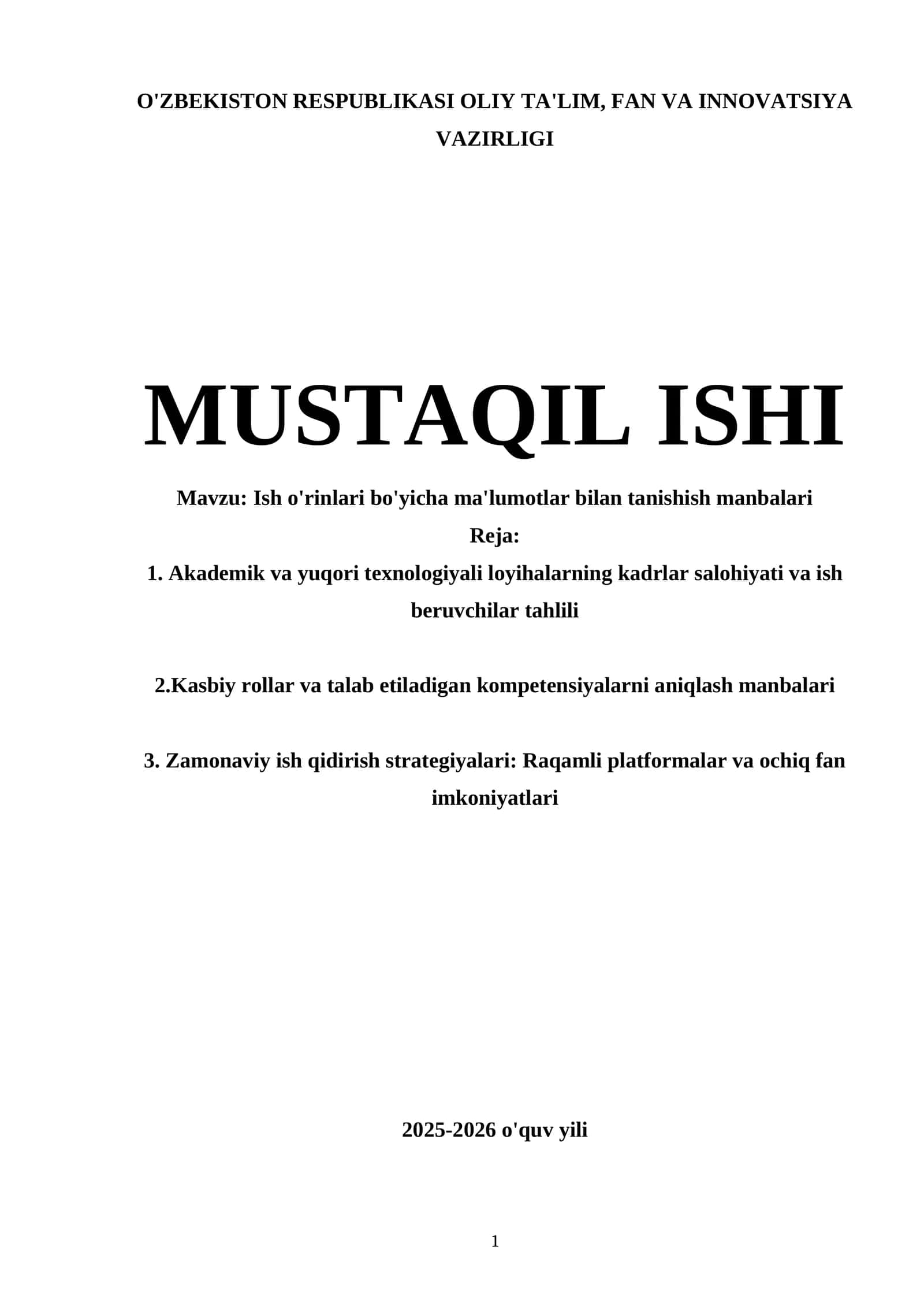 Ish o'rinlari bo'yicha ma'lumotlar bilan tanishish manbalari 1