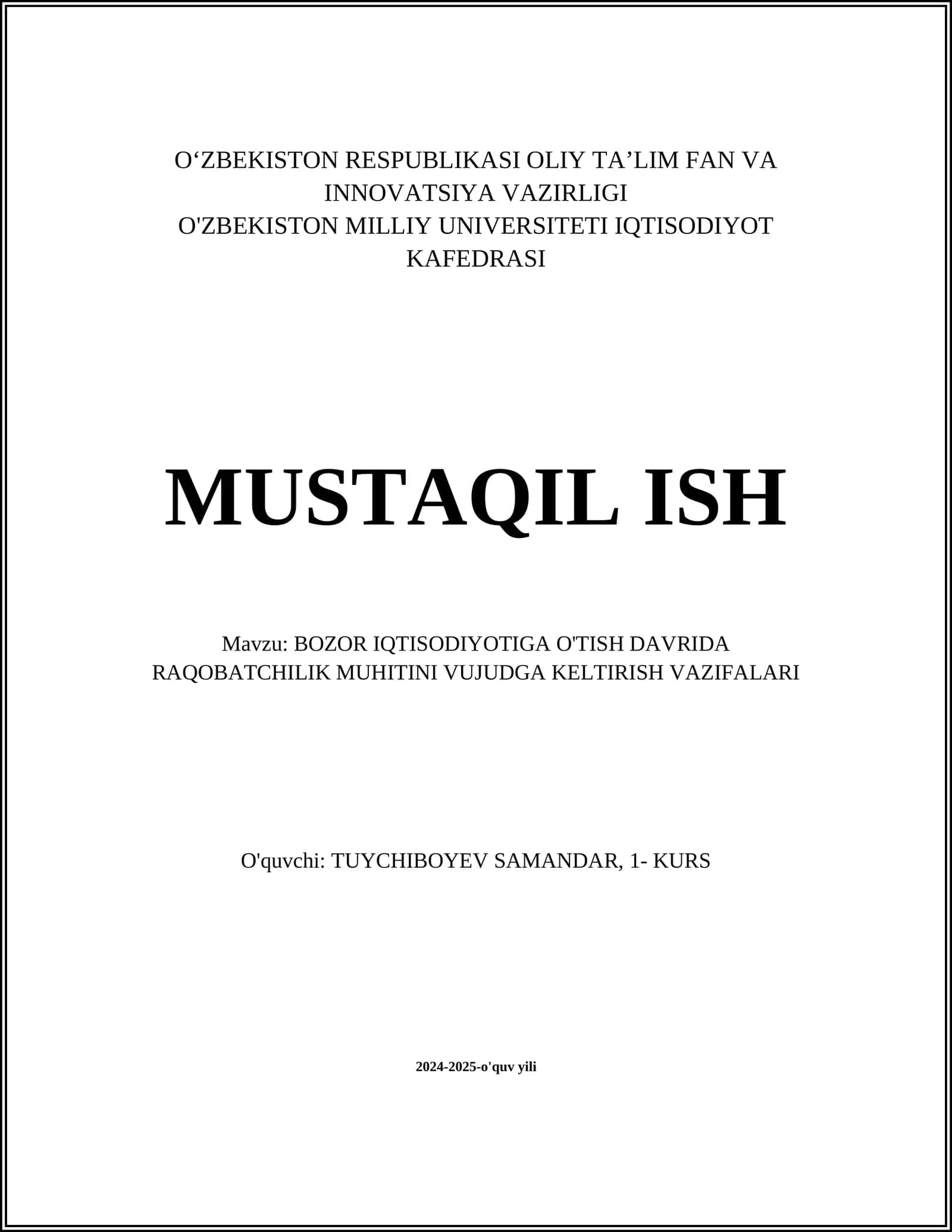 BOZOR IQTISODIYOTIGA O'TISH DAVRIDA RAQOBATCHILIK MUHITINI VUJUDGA KELTIRISH VAZIFALARI 1
