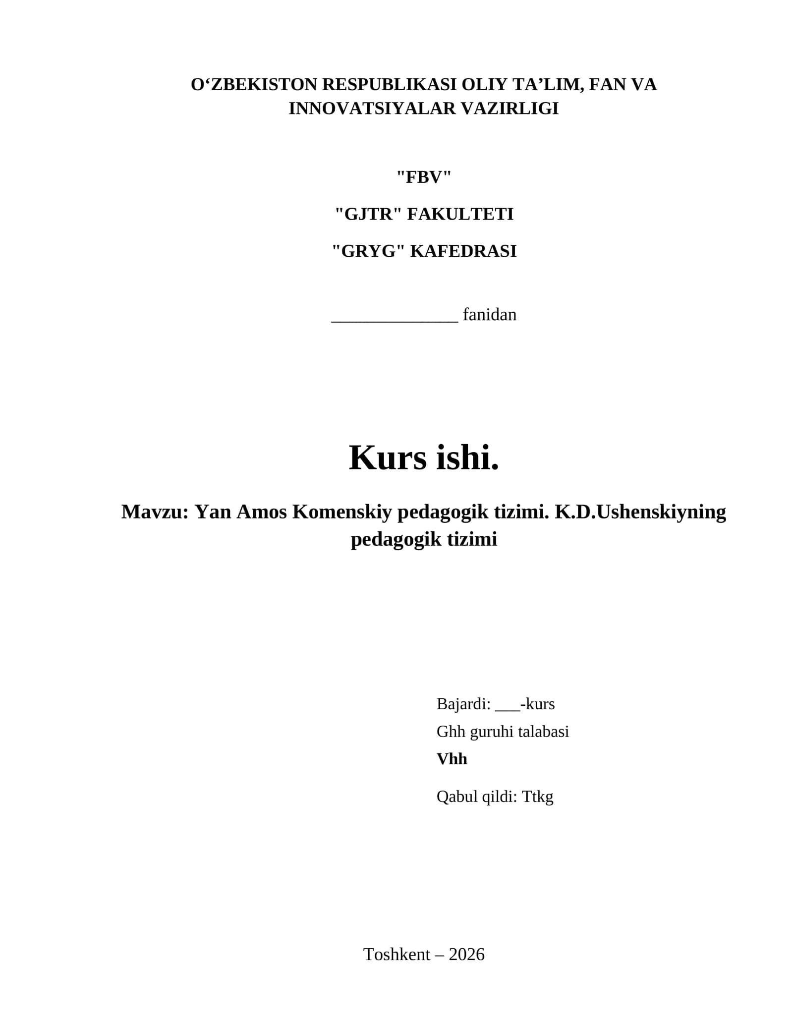 Yan Amos Komenskiy pedagogik tizimi. K.D.Ushenskiyning pedagogik tizimi 1