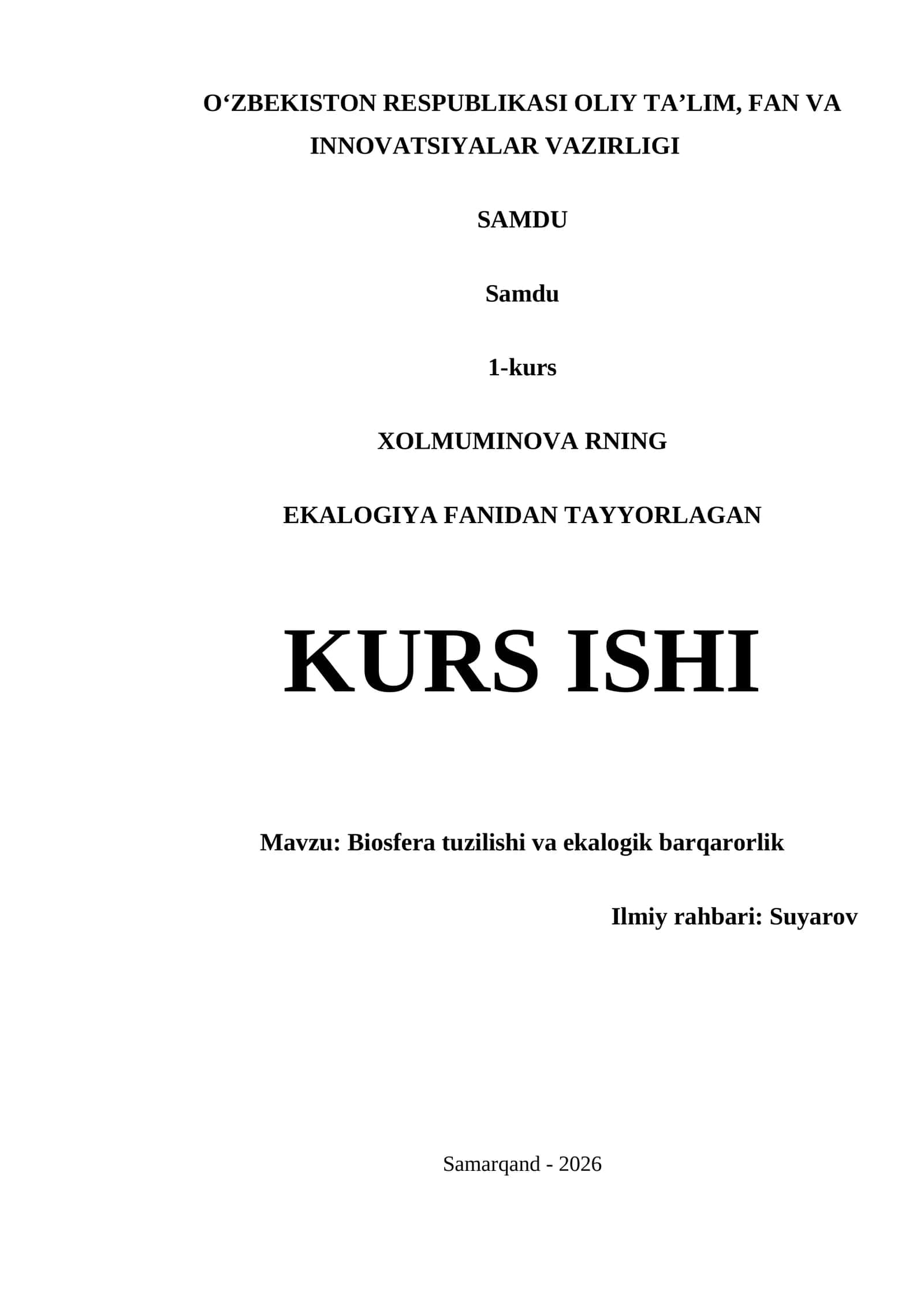BIOSFERA TUZILISHI VA EKALOGIK BARQARORLIK 1