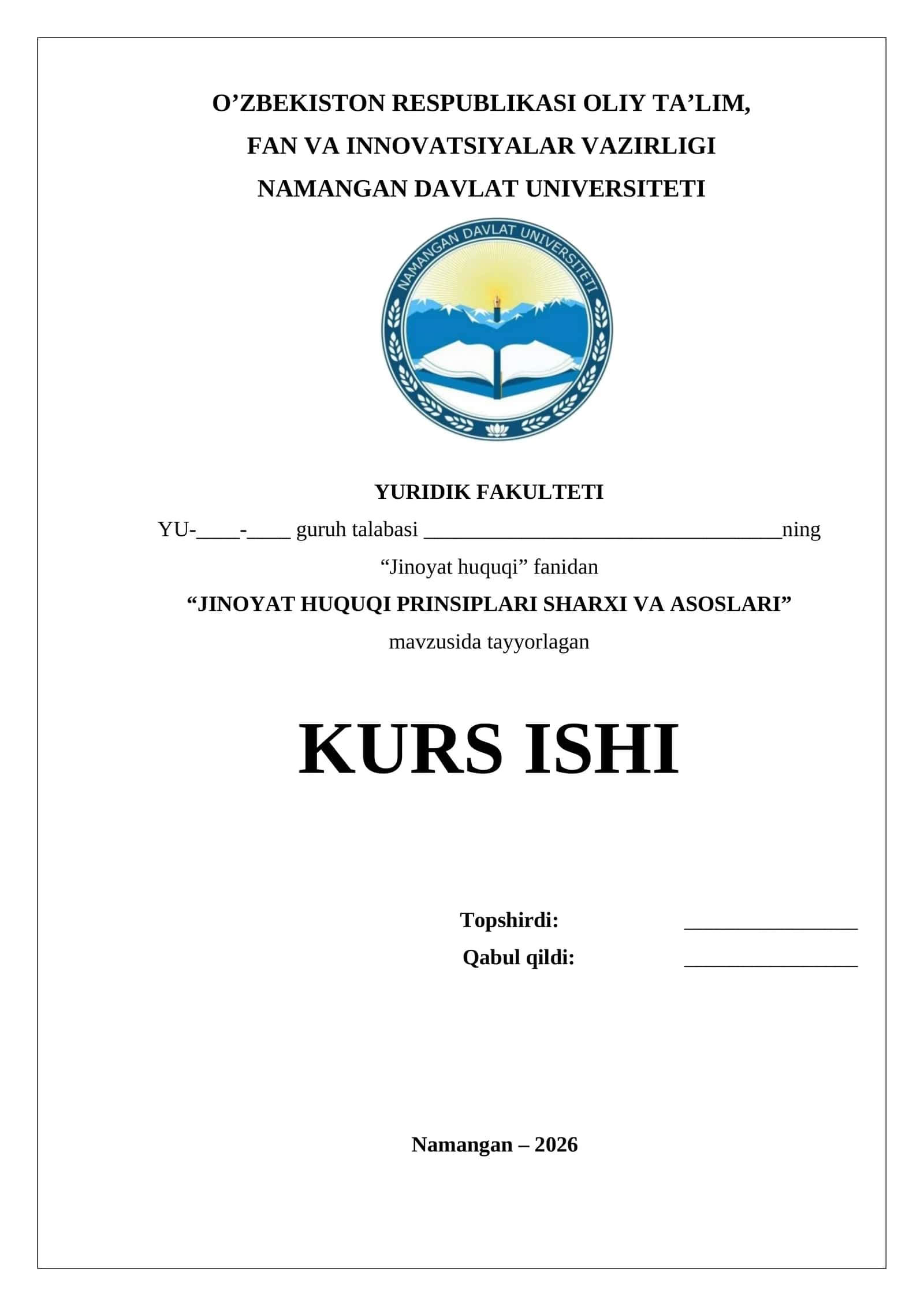 JINOYAT HUQUQI PRINSIPLARI SHARXI VA ASOSLARI 1
