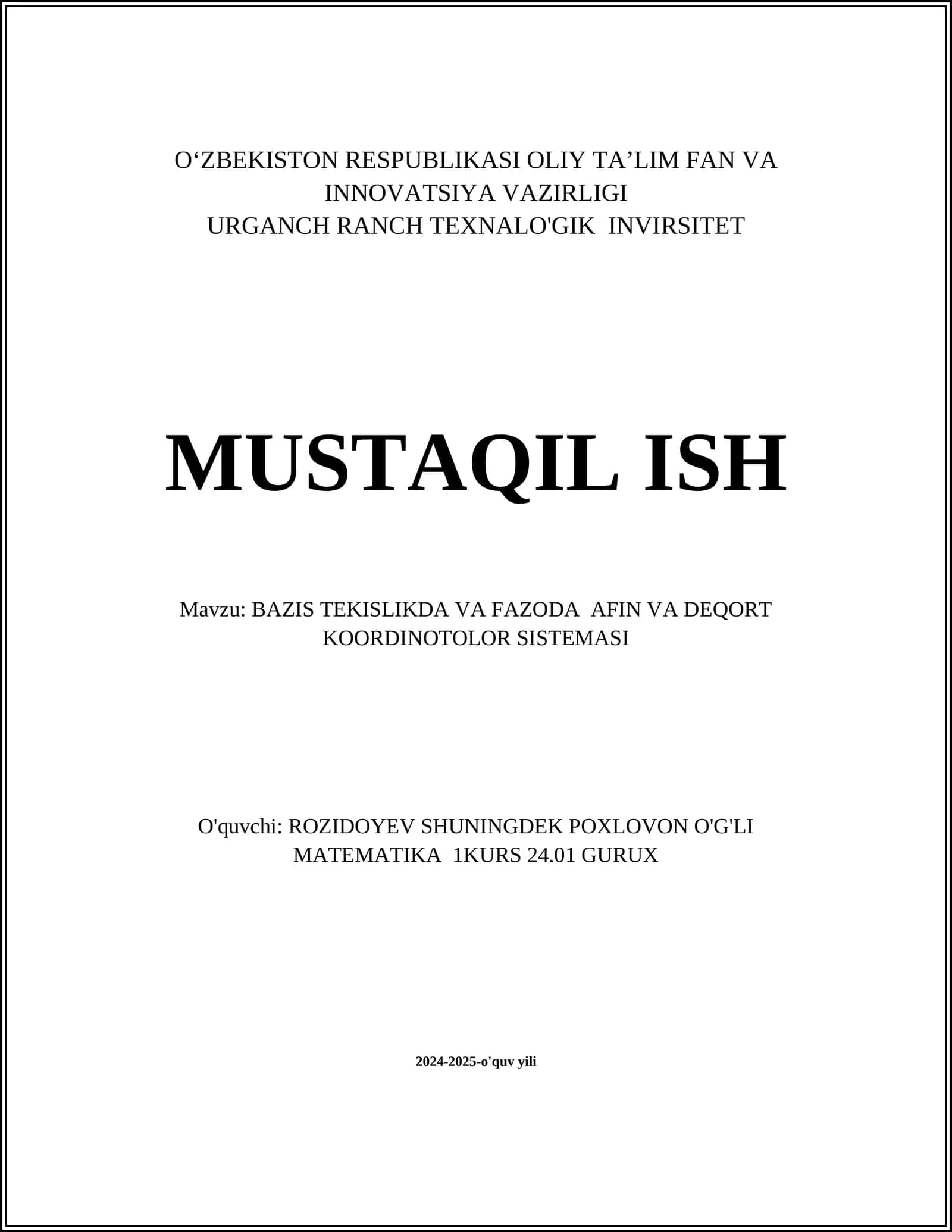 BAZIS TEKISLIKDA VA FAZODA AFIN VA DEQORT KOORDINOTOLOR SISTEMASI 1