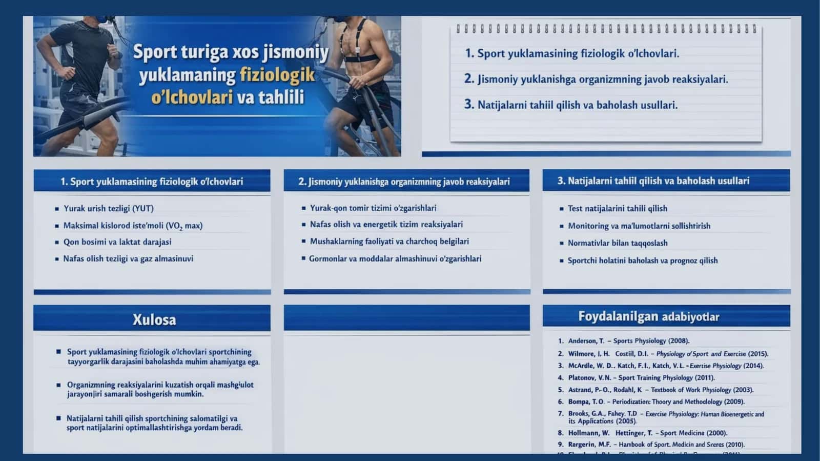 Sport yuklamasining fiziologik o'lchovlari 1