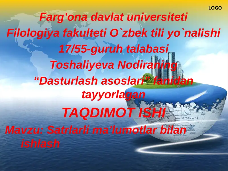 Dasturlash asoslari fanidan ta'lim 1