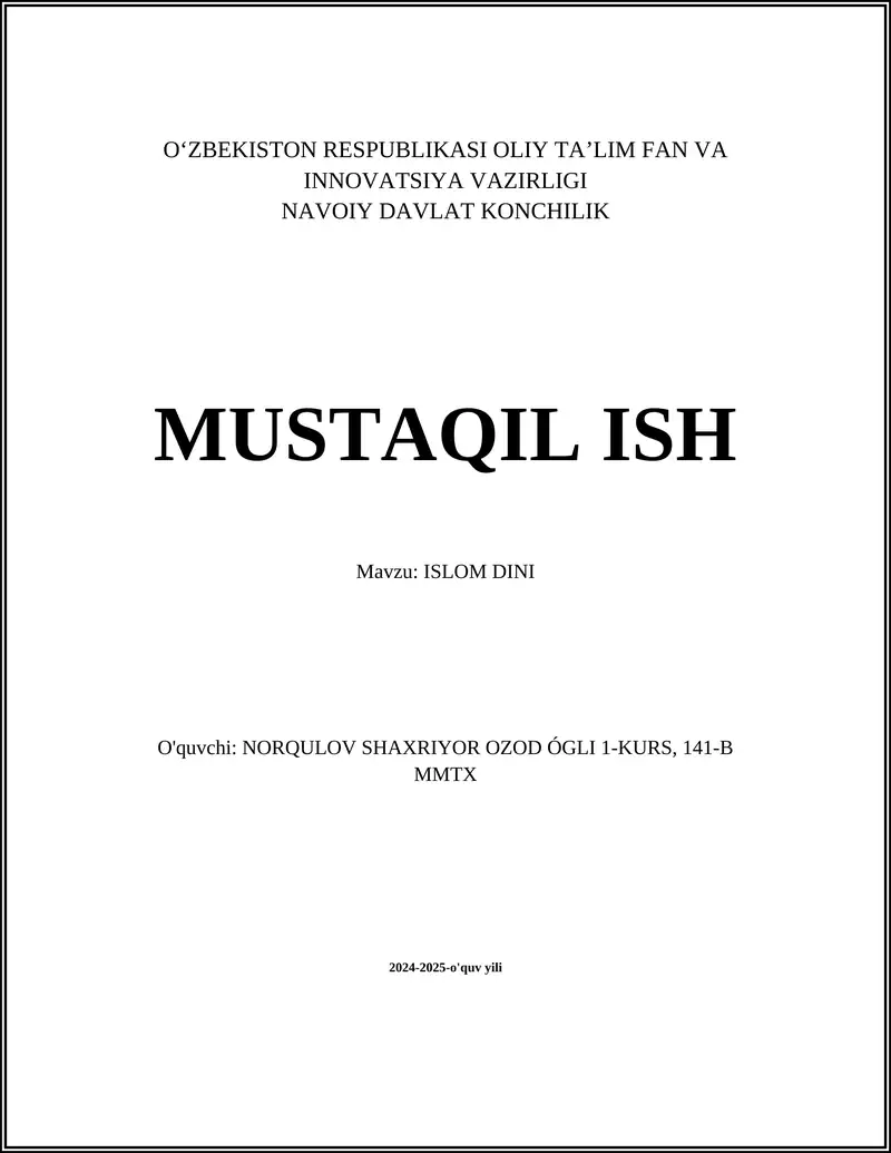 ISLAMIC STUDIES 1