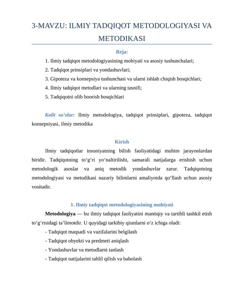 ILMIY TADQIQOT METODOLOGIYASI VA METODIKASI 1