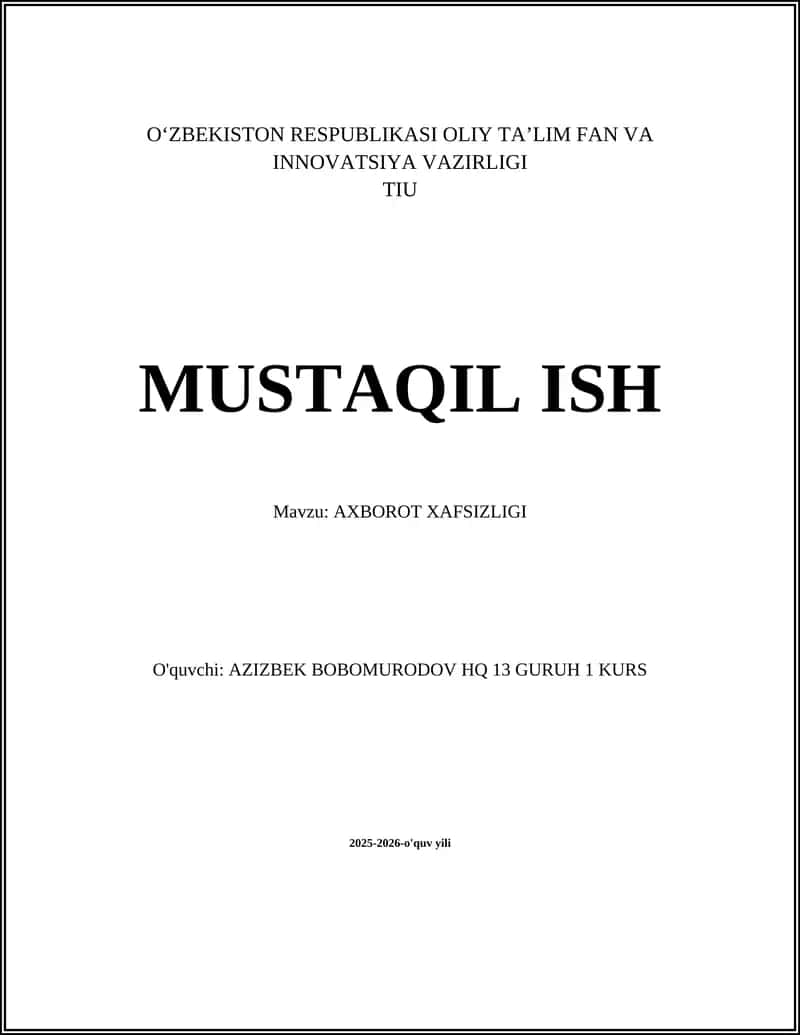 AXBOROT XAFSIZLIGI 1