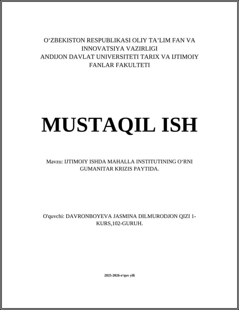 Mahalla Institutining Gumanitar Krizislarda Favqulodda Yordam Ko‘rsatishdagi Roli 1