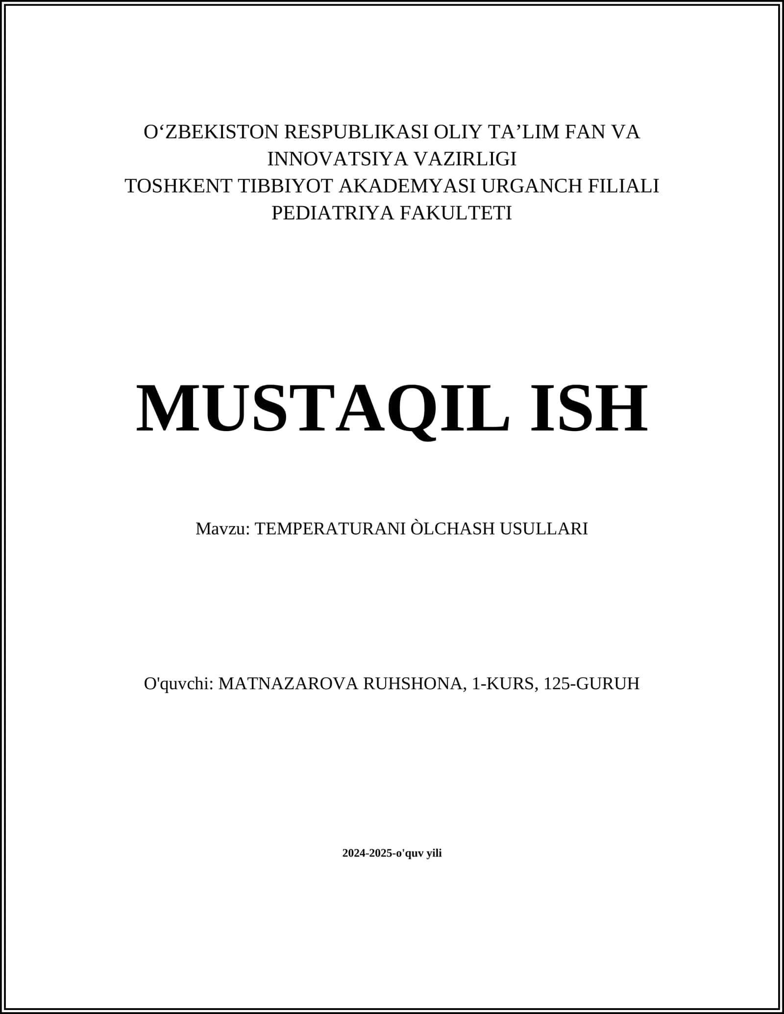 TEMPERATURANI ÒLCHASH USULLARI 1